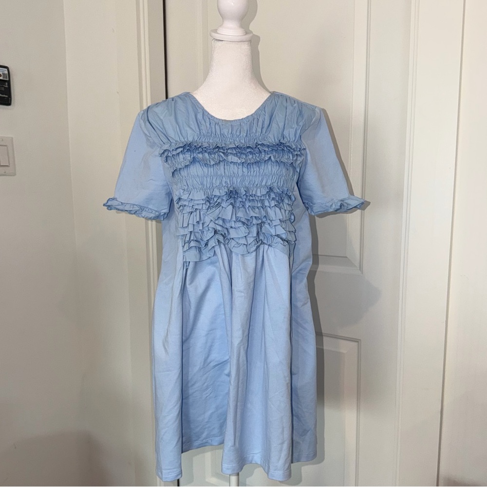 English Factory Light Blue Ruffle-Front Girls Dress